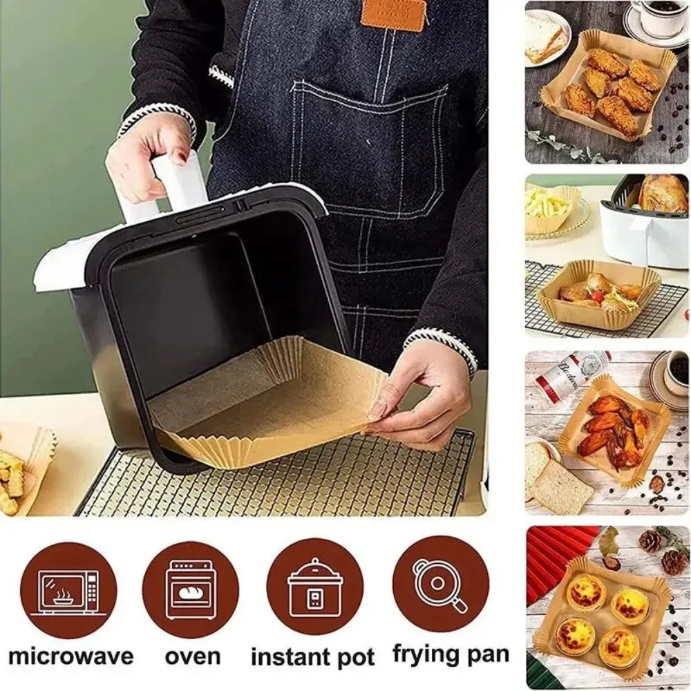 50/100pcs Non-Stick Air Fryer Disposable Square Baking Liners