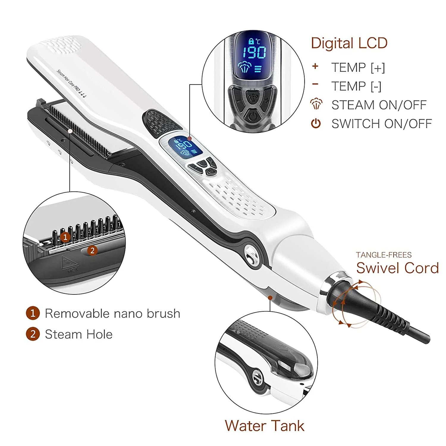 Professional Steam Ceramic Flat Iron Straightening Brush