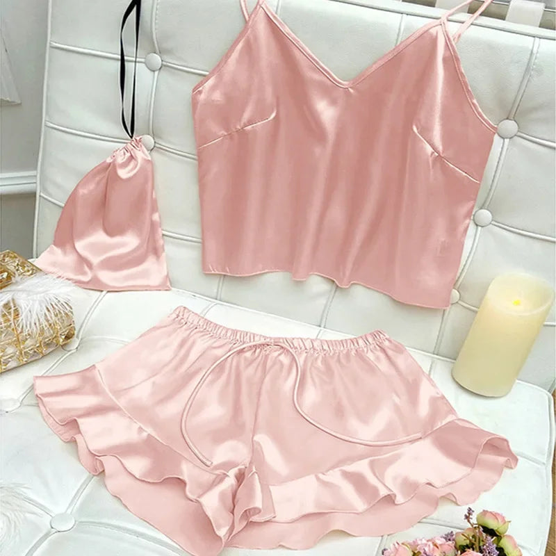 Silk Satin Cami and Shorts Sleepwear Set