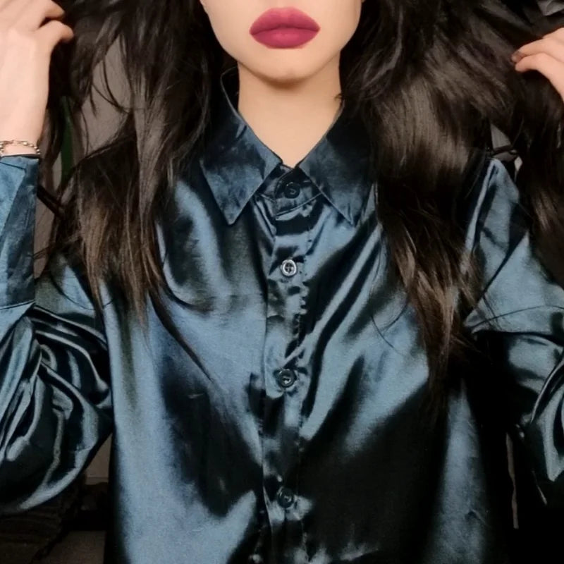 Spring Satin Long Sleeve Blouse