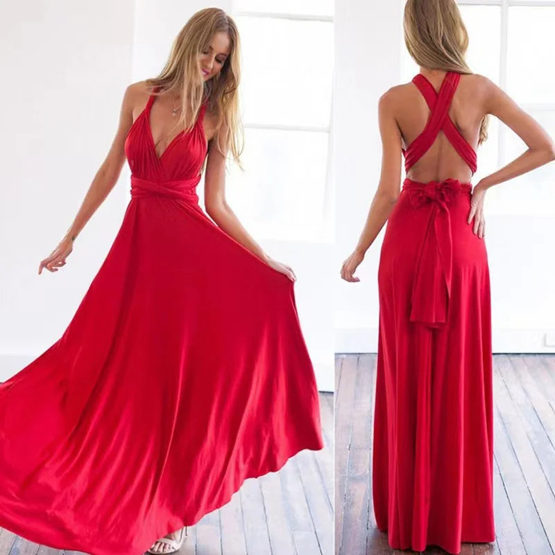 Sexy Multiway Convertible Red Maxi Dress