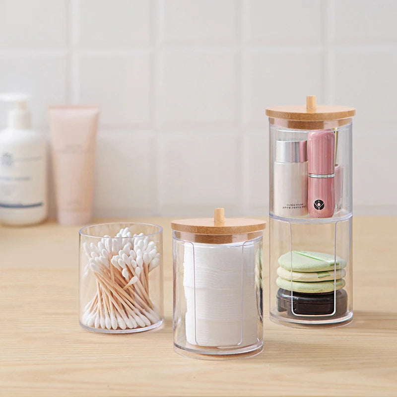 Acrylic Makeup Organizer with Bamboo Lid