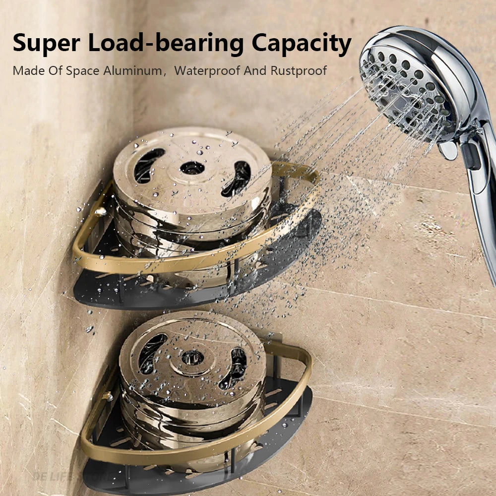 No-Drill Wall Mounted Aluminum Bathroom Shelf