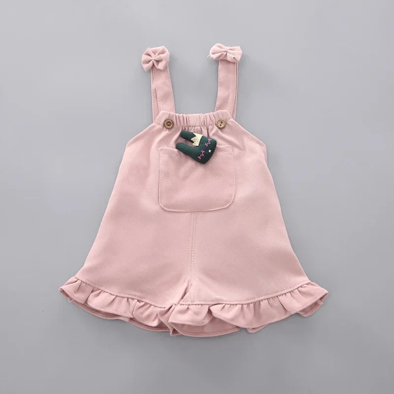 Cute Toddler Girl T-shirt and Suspender Shorts Outfit Set