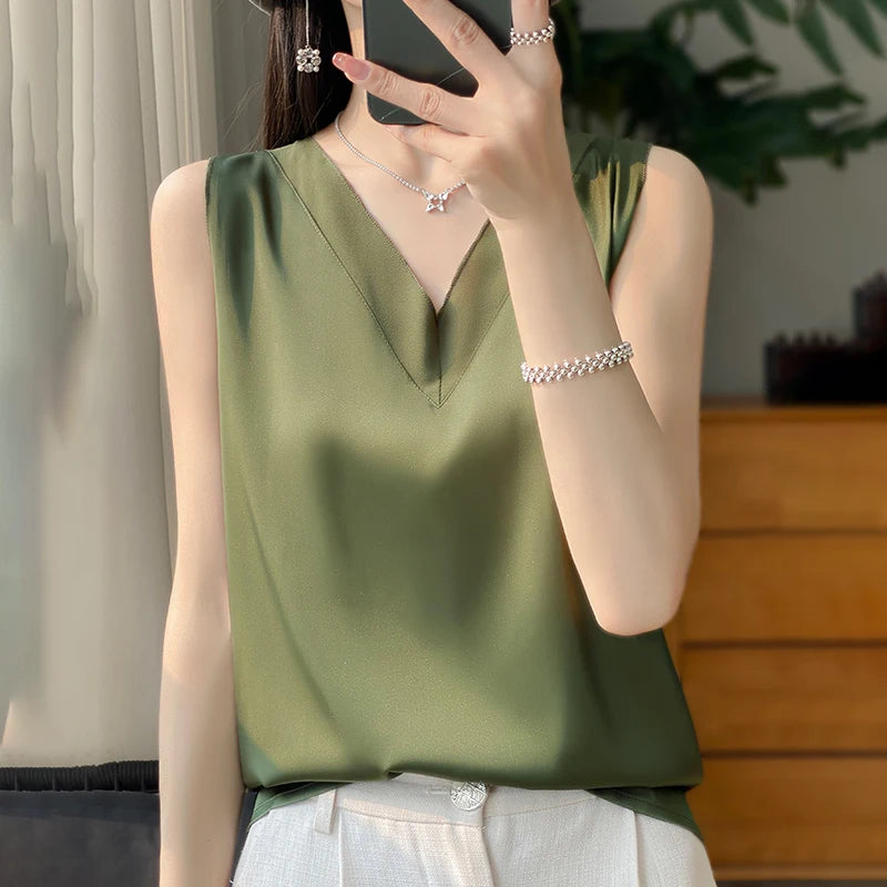 Faux Silk Short Sleeve T-Shirt