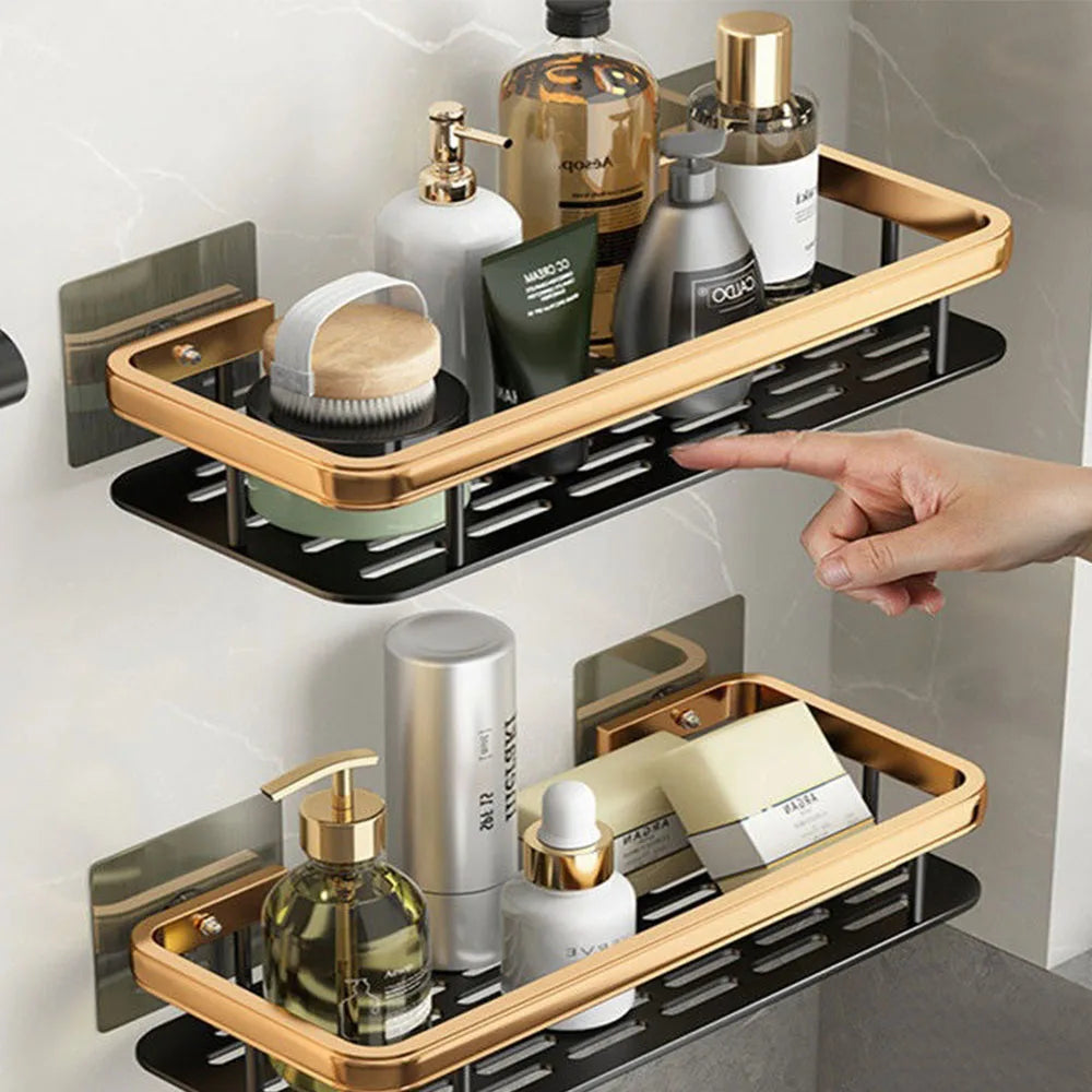No-Drill Wall Mounted Aluminum Bathroom Shelf
