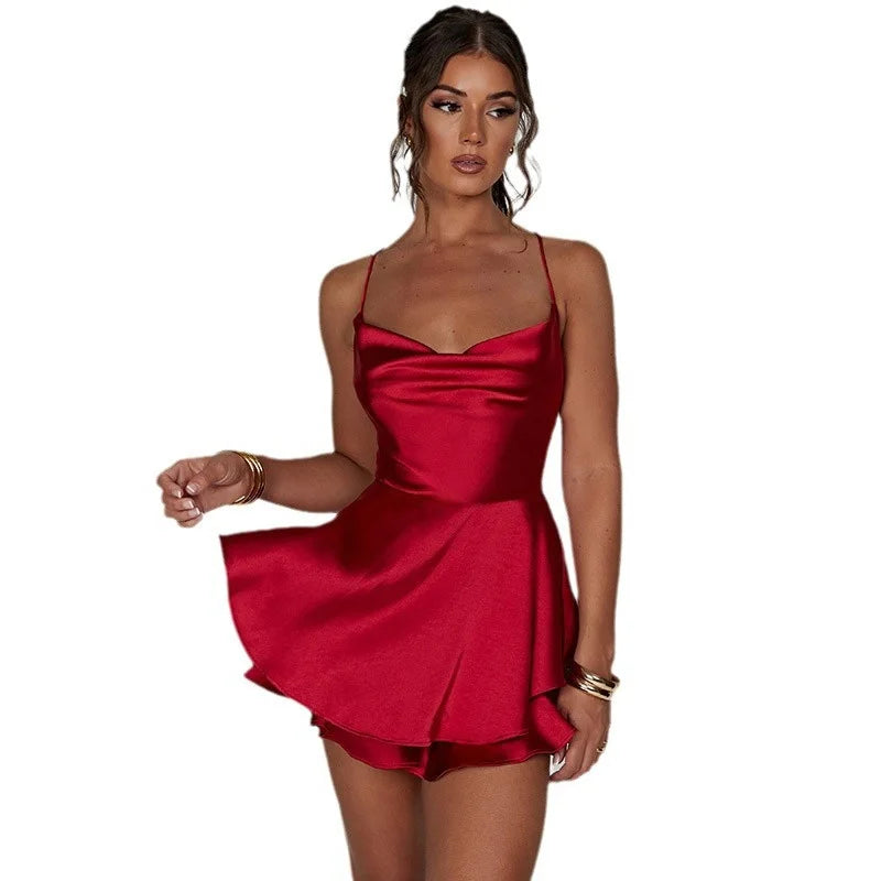 Elegant Satin Backless Mini Dress