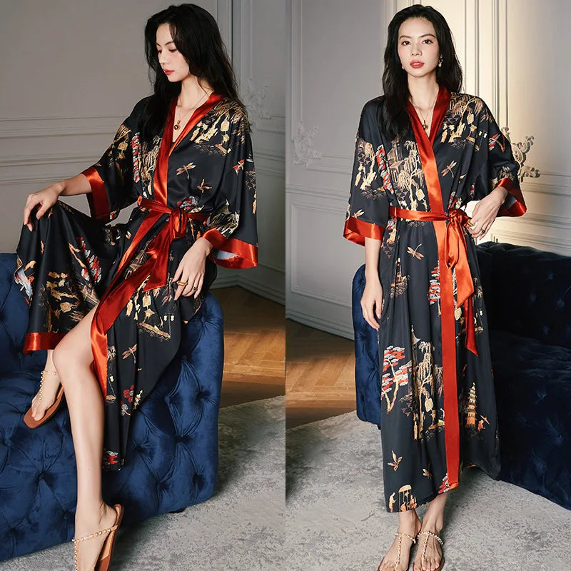 Elegant Oversized Satin Kimono Robe