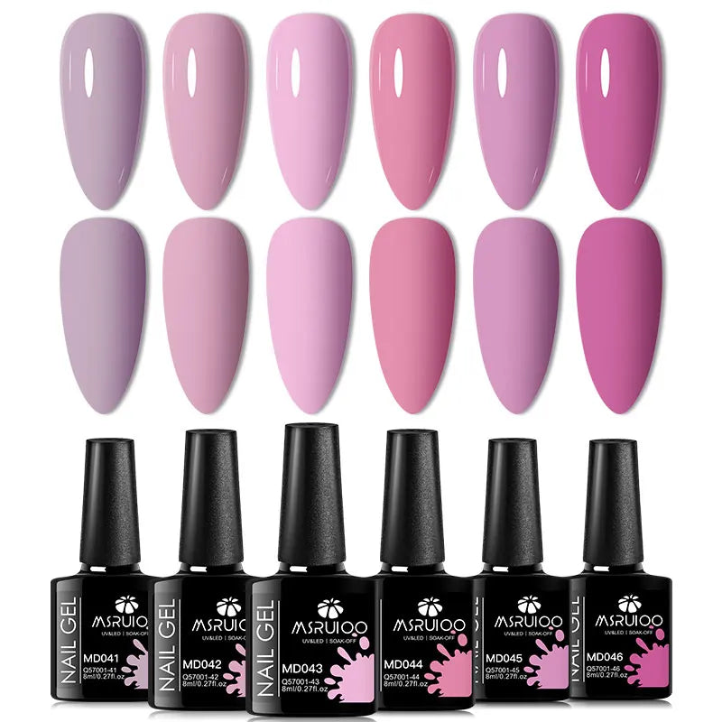6-Piece Nude Pink Red Glitter Gel Nail Polish Set