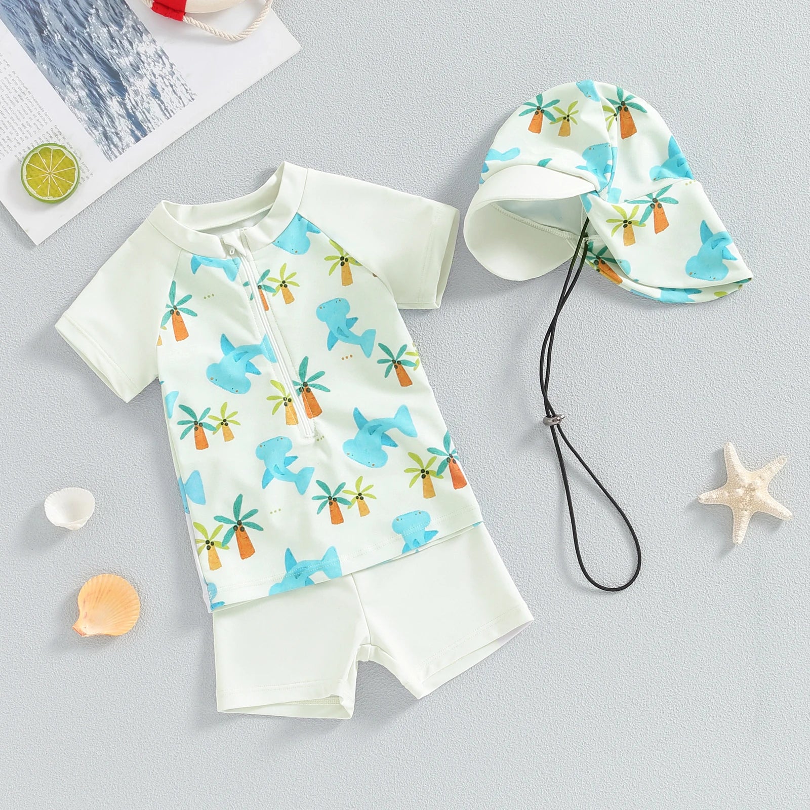 Fashionable Shark Print Kids Swimsuit Set