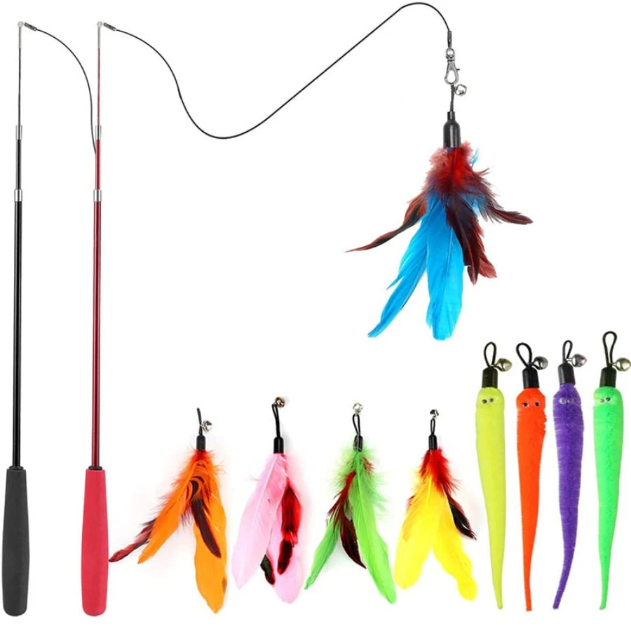 Feather Replacement Head Teaser Cat Toy Set with Rod