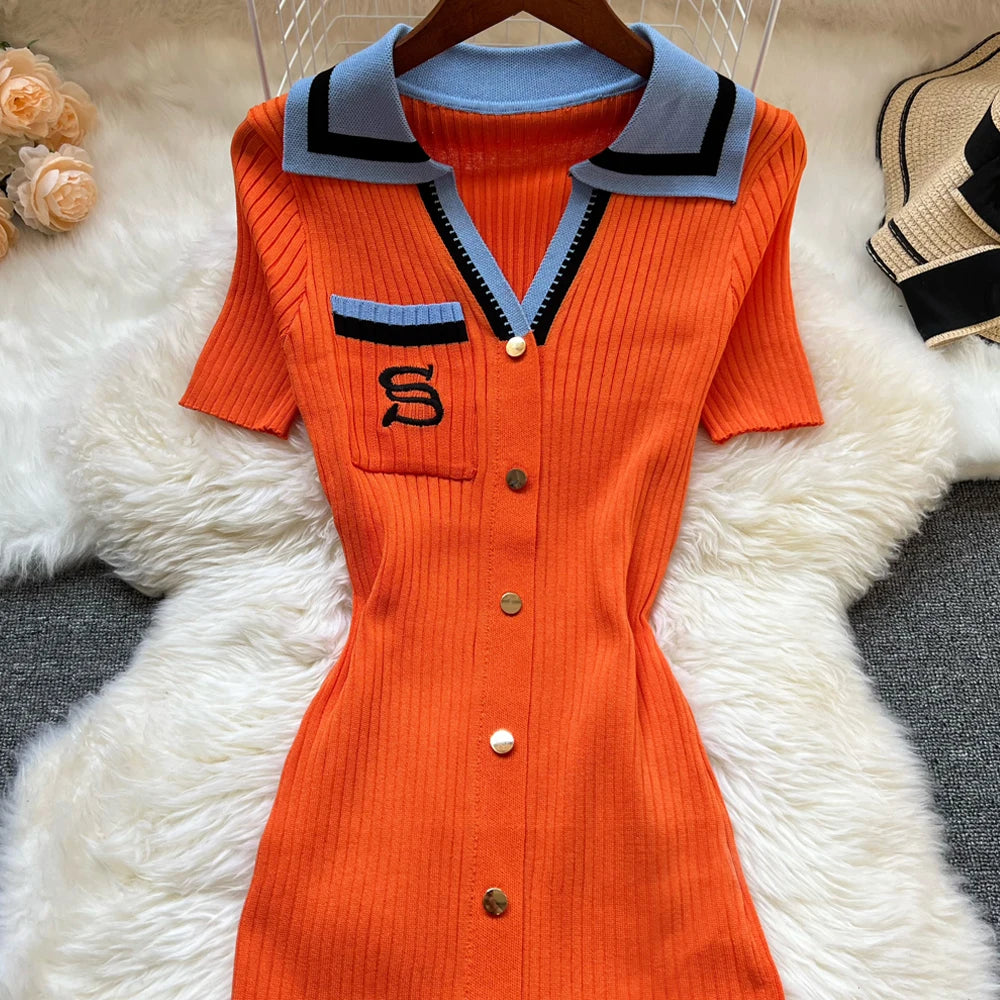 Y2K Embroidered Knitted Bodycon Dress