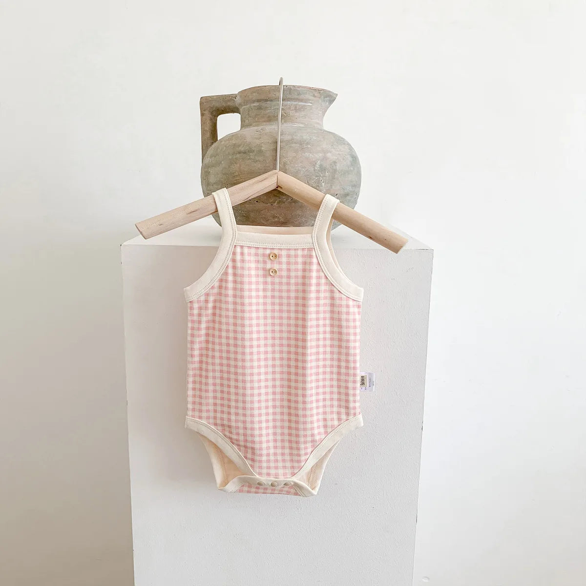 Sleeveless Plaid Jumpsuits: Summer Cotton Baby Girls Bodysuits