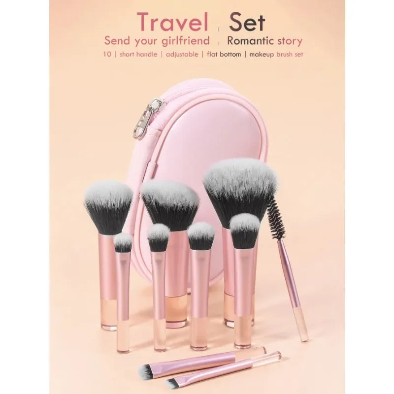 Portable 10-Piece Pink Makeup Brush Set