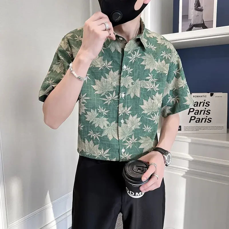 Blue Silk Floral Shirt