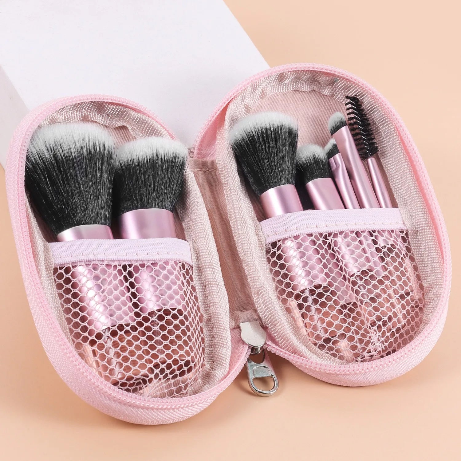 Portable 10-Piece Pink Makeup Brush Set