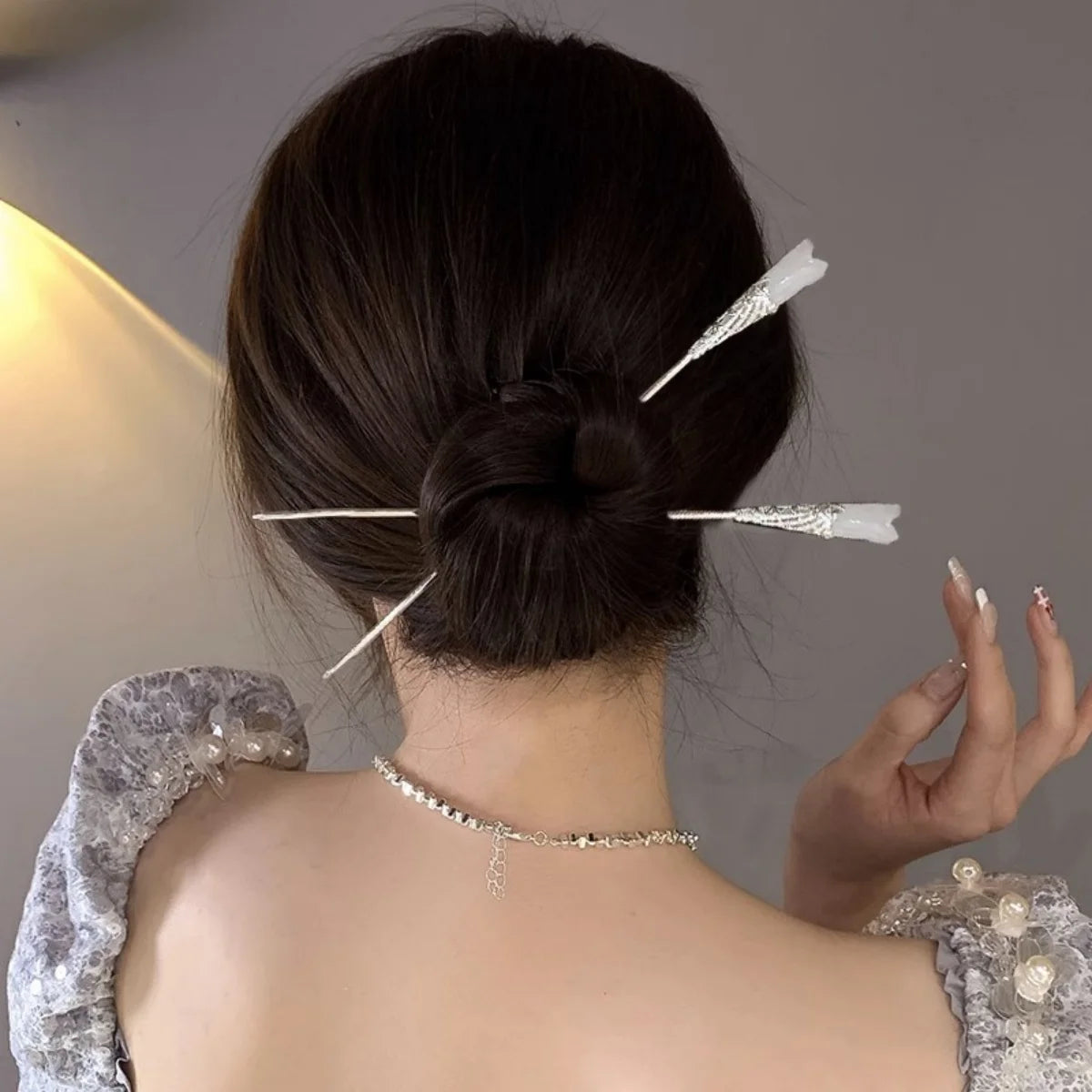 Elegant Chinese Enameled Flower Tassel Hairpin