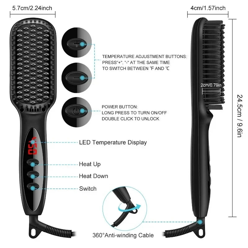 Electric Beard Comb Hair Straightener Brush