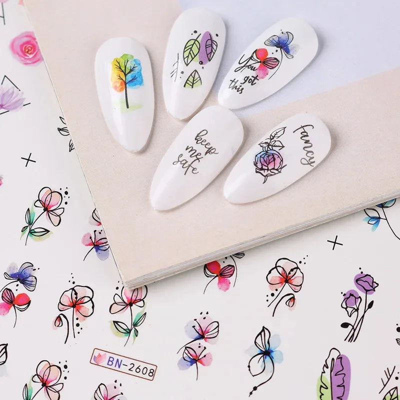 12-Sheet Floral Water Transfer Nail Stickers