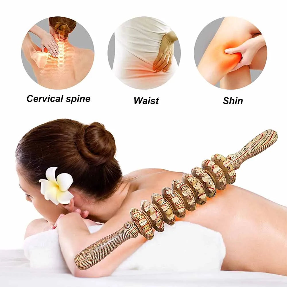 Wooden 9-Roller Handheld Massager Stick