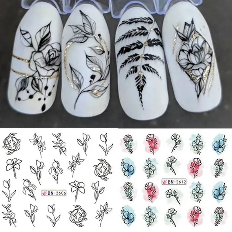 12-Sheet Floral Water Transfer Nail Stickers