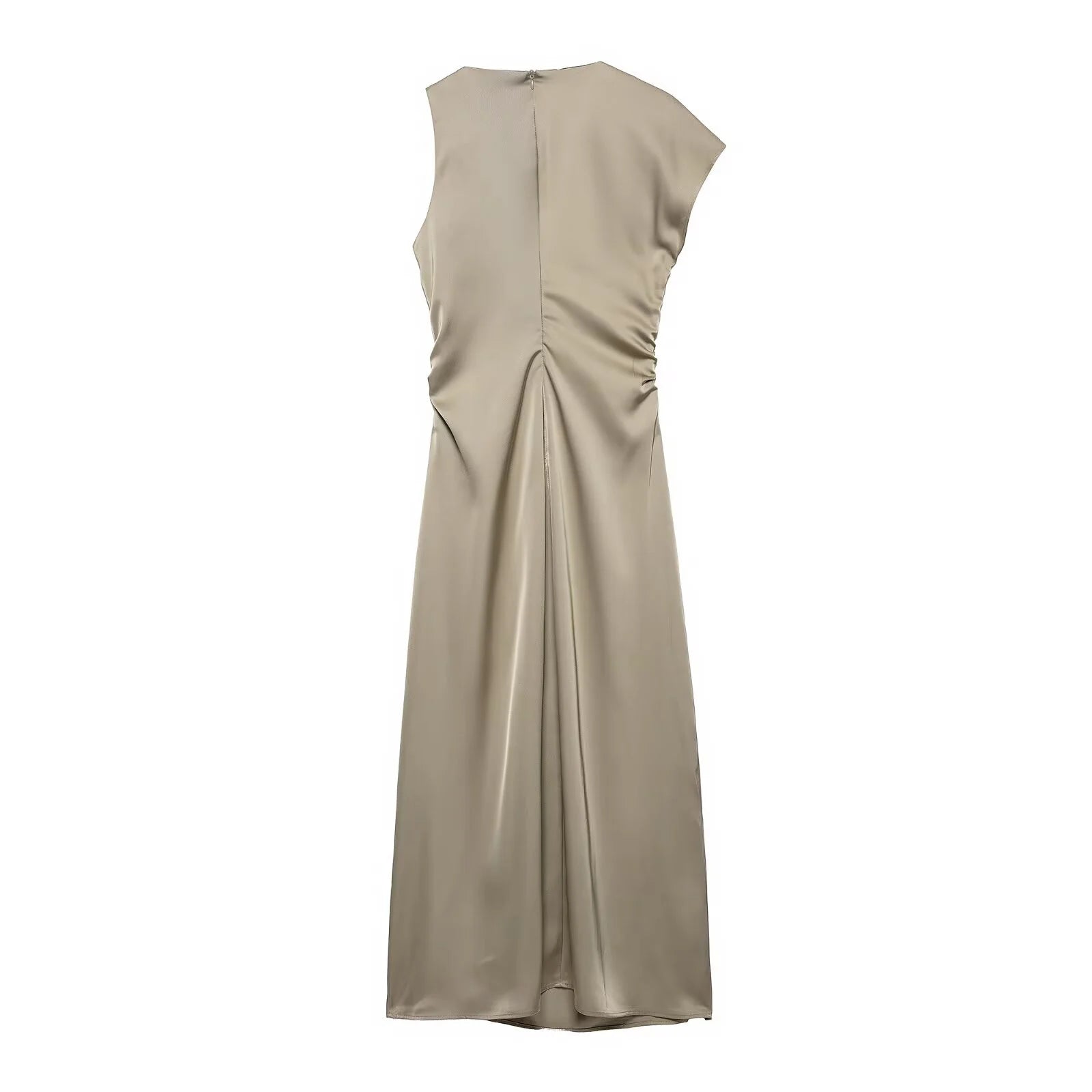 Elegant Silk Texture Wrinkle Detail Dress