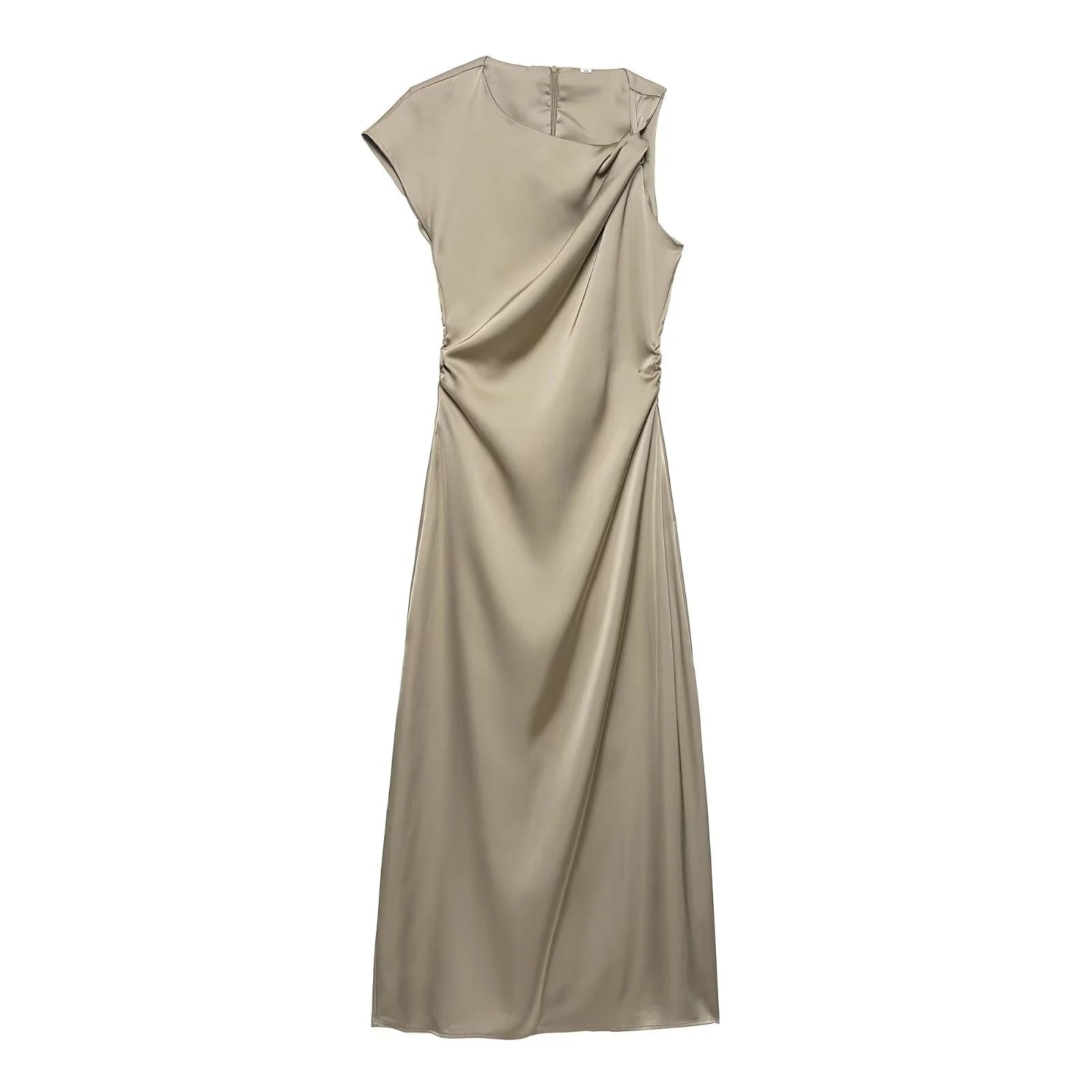 Elegant Silk Texture Wrinkle Detail Dress