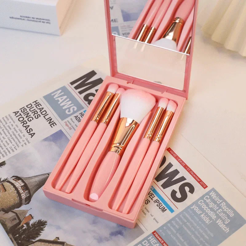 Portable 10-Piece Pink Makeup Brush Set