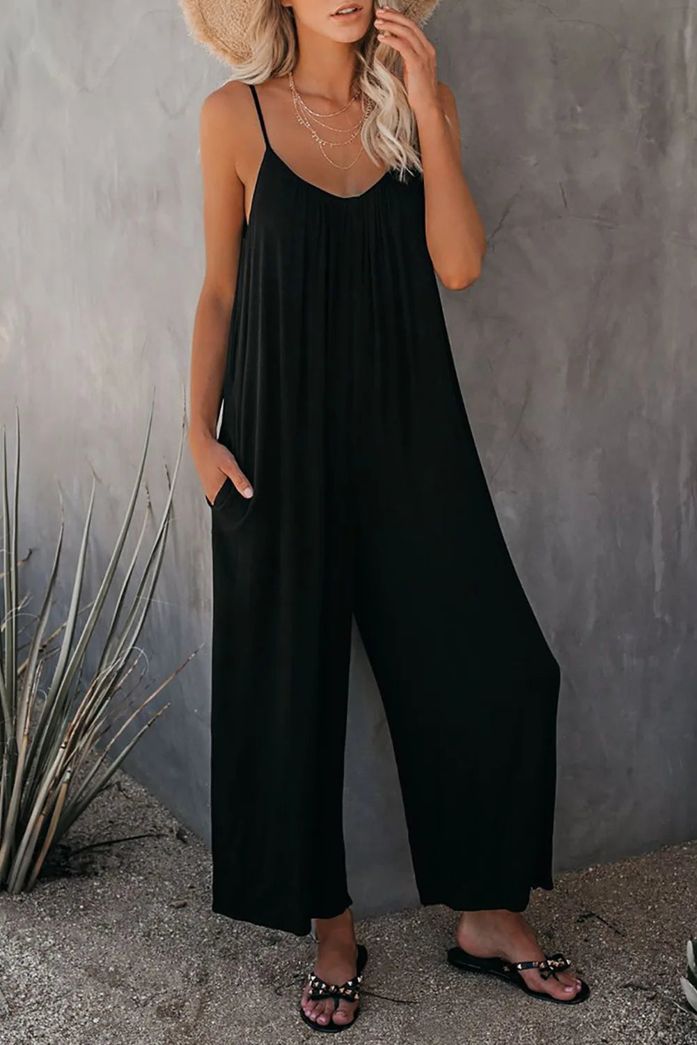 Summer Solid Color Pocket Jumpsuit
