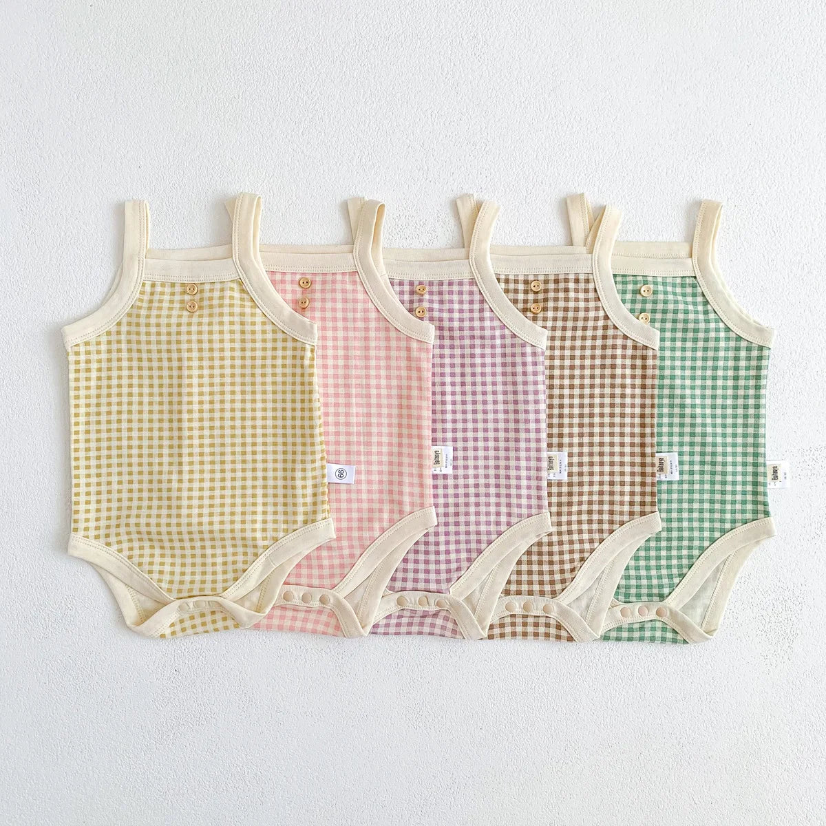 Sleeveless Plaid Jumpsuits: Summer Cotton Baby Girls Bodysuits