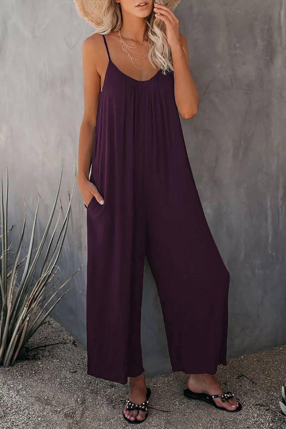 Summer Solid Color Pocket Jumpsuit