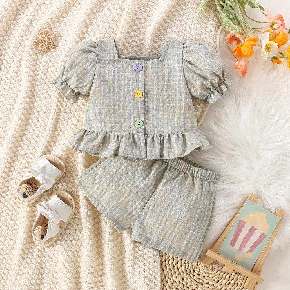 Summer Baby Girl Plaid Top and Shorts