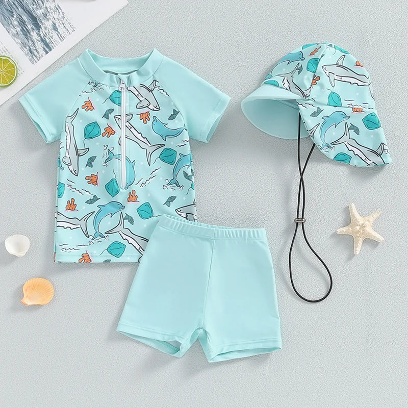Fashionable Shark Print Kids Swimsuit Set
