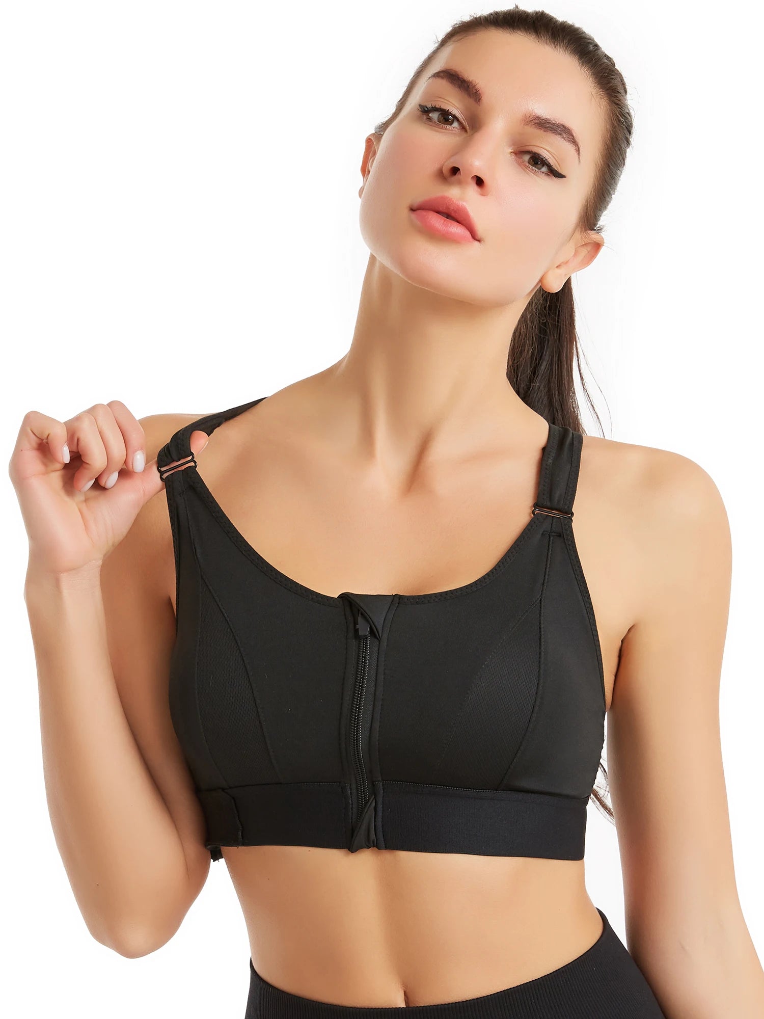 Plus Size Front Zipper Sports Bra