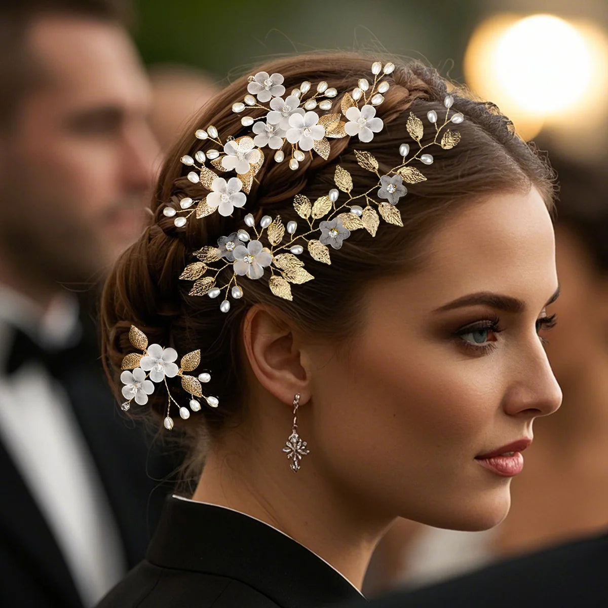 Elegant Metal Leaf Hair Comb and Pin Set