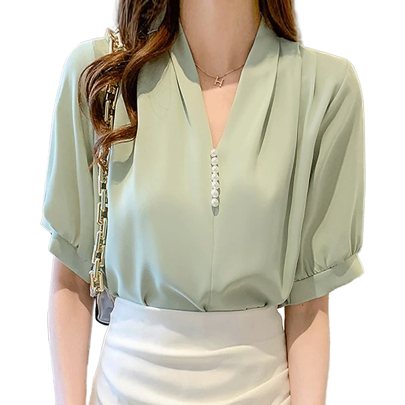 Summer V-Neck Puff Sleeve Blouse