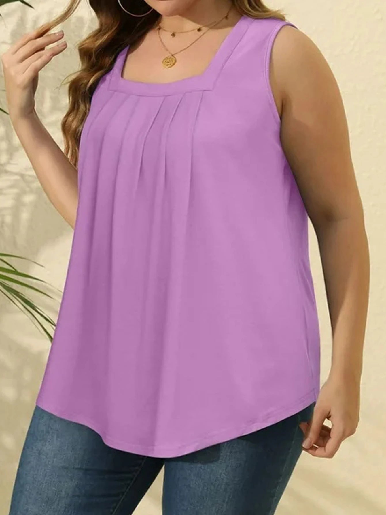 Plus Size Pleated Square Neck Vest
