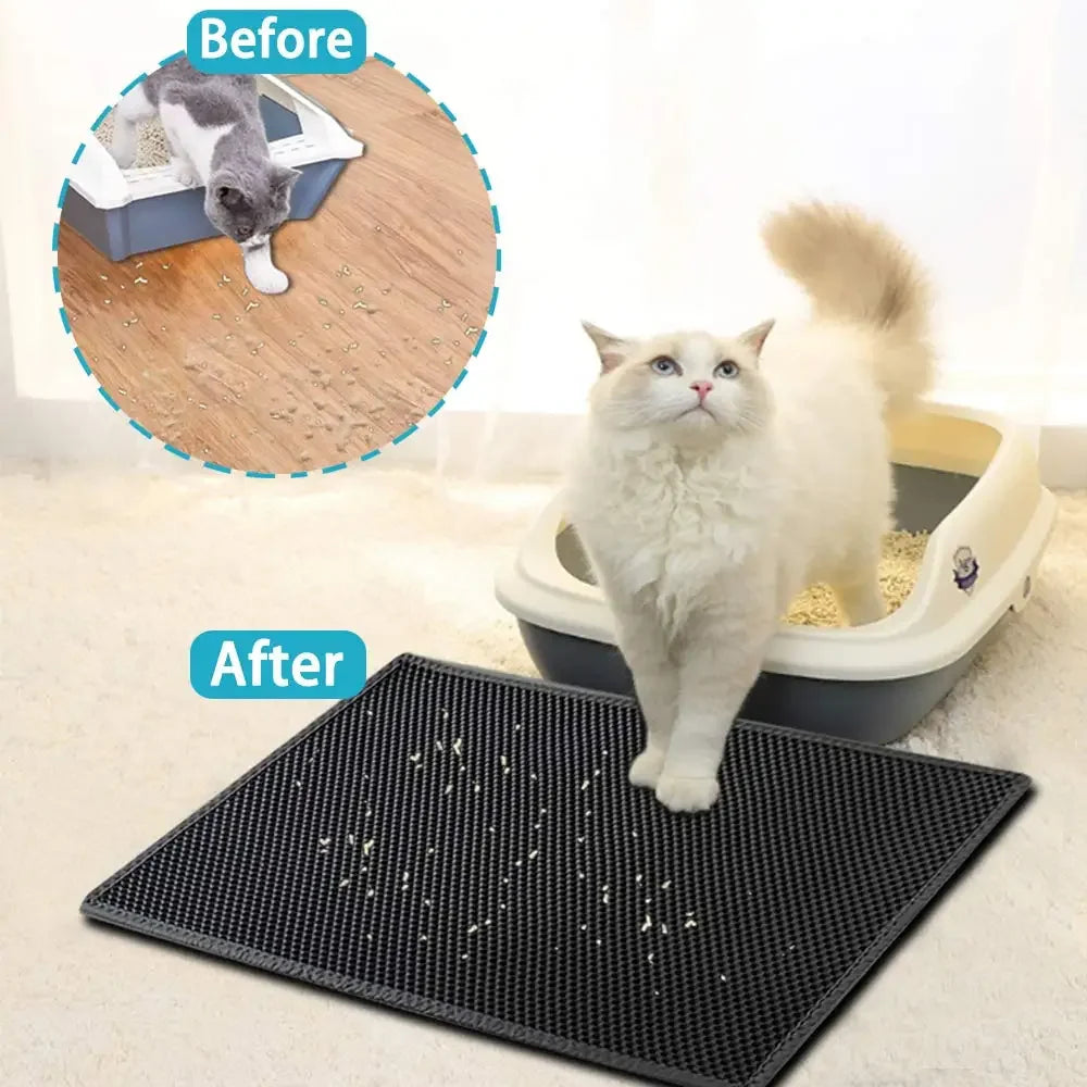 Double Layer Waterproof Cat Litter Mat with Non-slip Bottom