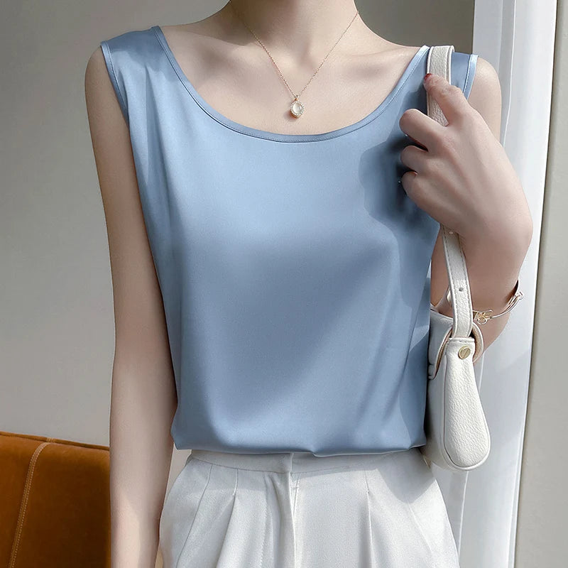 Champagne Satin Tank Top