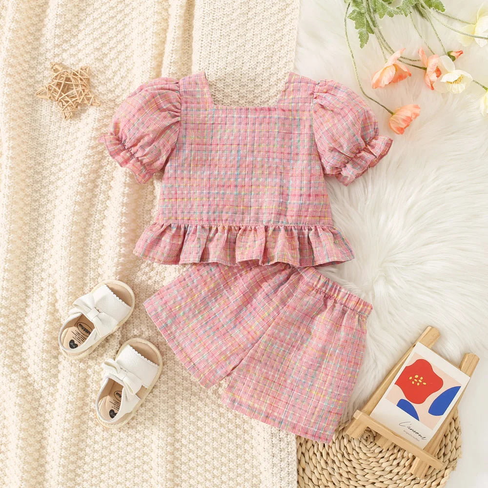 Summer Baby Girl Plaid Top and Shorts