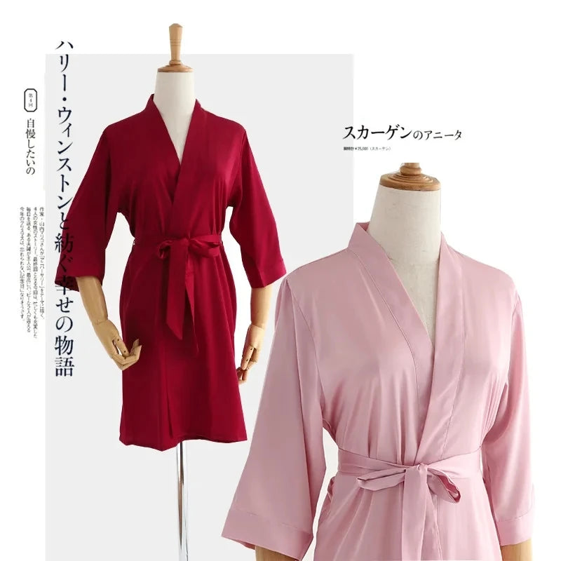 White Bridal Silk Satin Kimono Robe