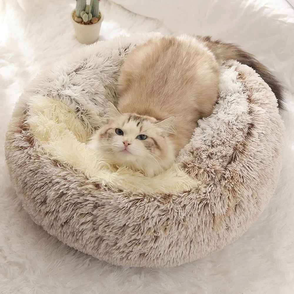 Round Plush Cat Bed Enclosed Sleep Bag