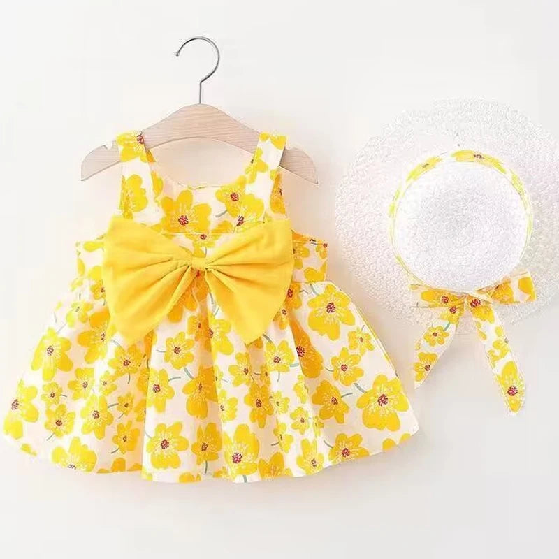 Sweet Floral Toddler Beach Dress Set for Girls, Summer Fashion