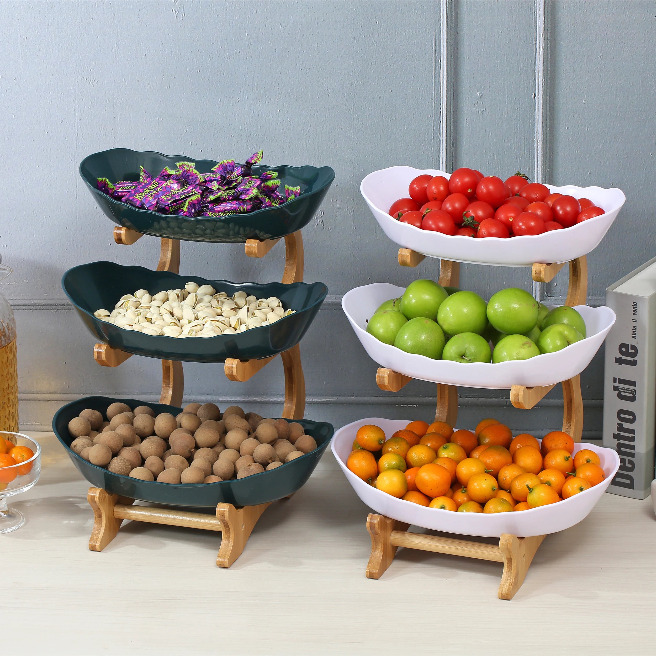 2/3-Tier Plastic Fruit Plate Stand