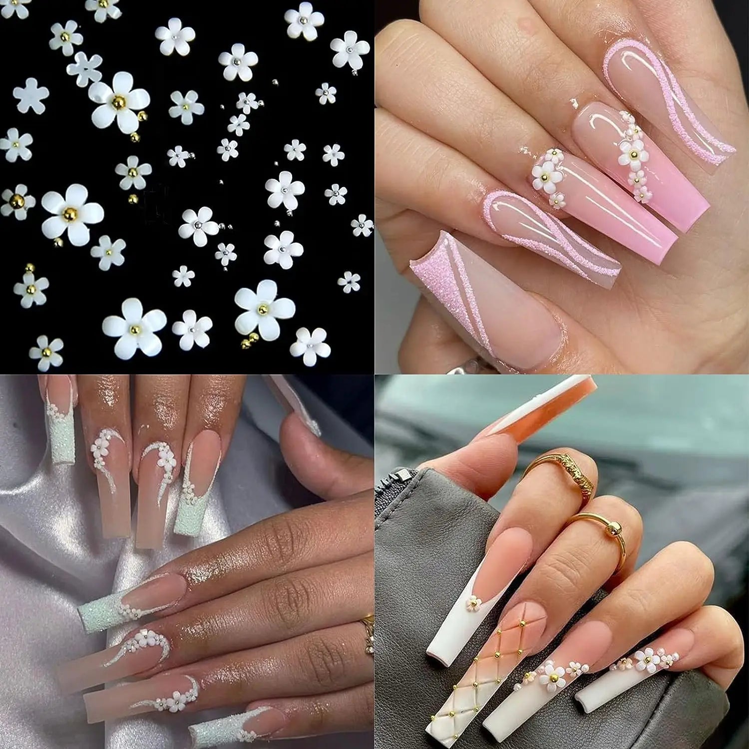 3D Pink and White Flower Nail Art Charms