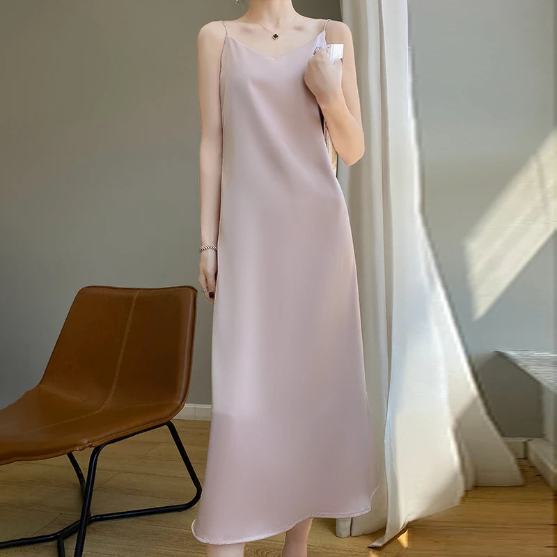 Elegant Summer Satin Halter Dress