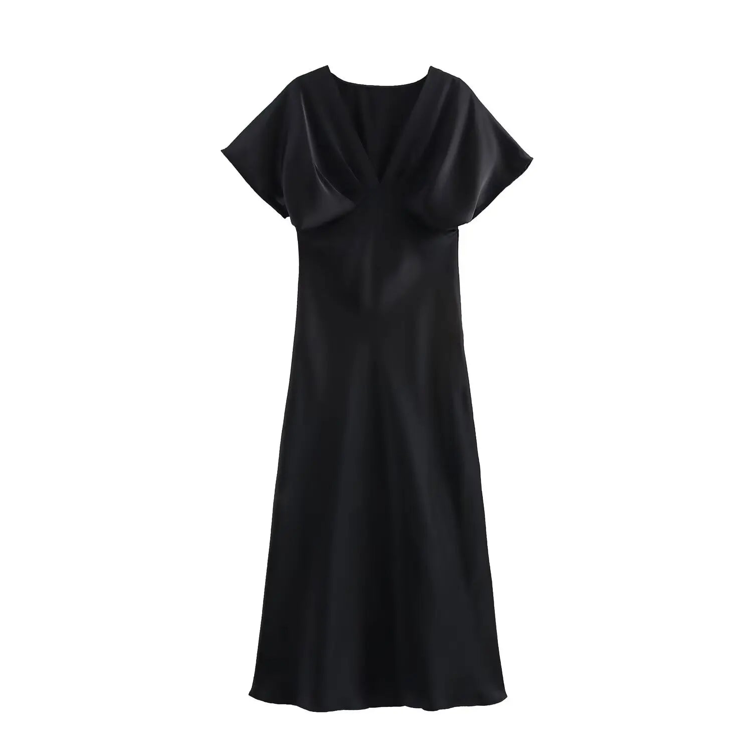 Elegant Silk Satin V-Neck Midi Dress