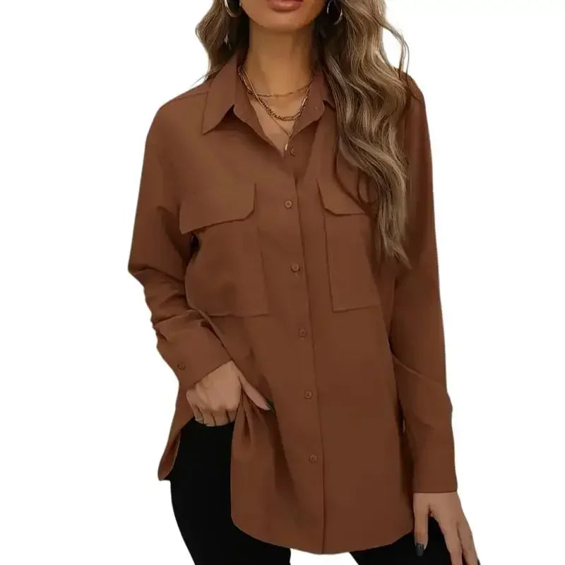 Plus Size Solid Button-Up Blouse