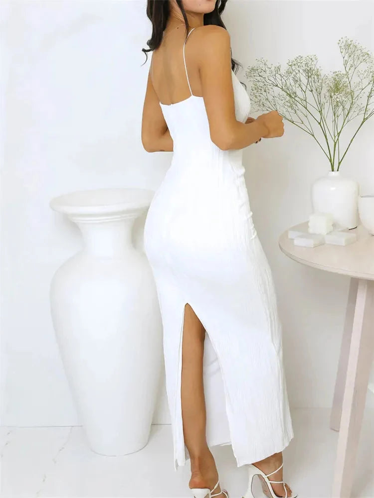 Long Ruched Sleeveless Slim Summer Party Dress