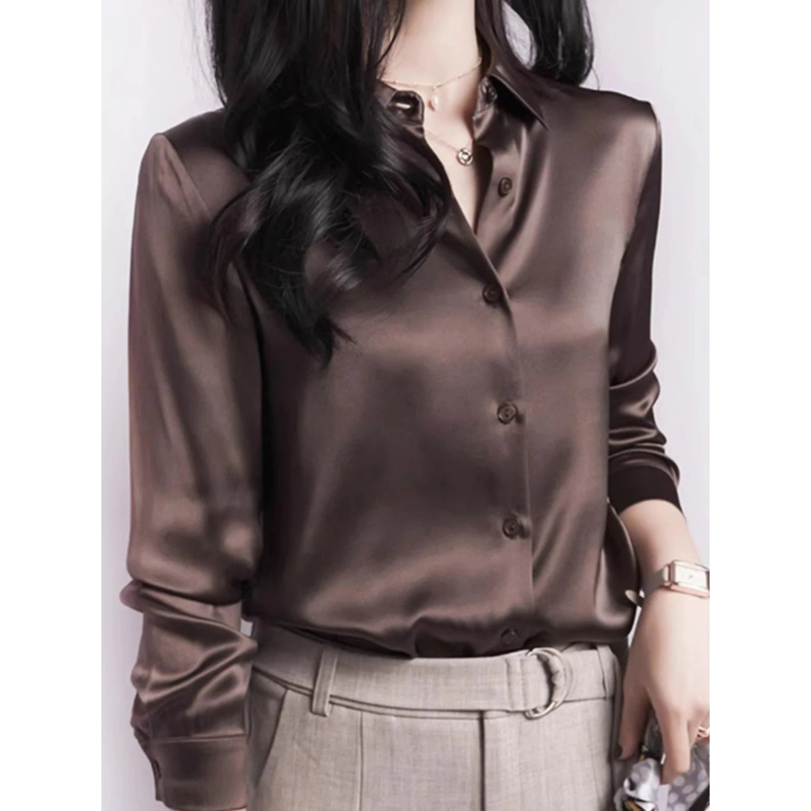 Elegant Satin Long Sleeve Blouse